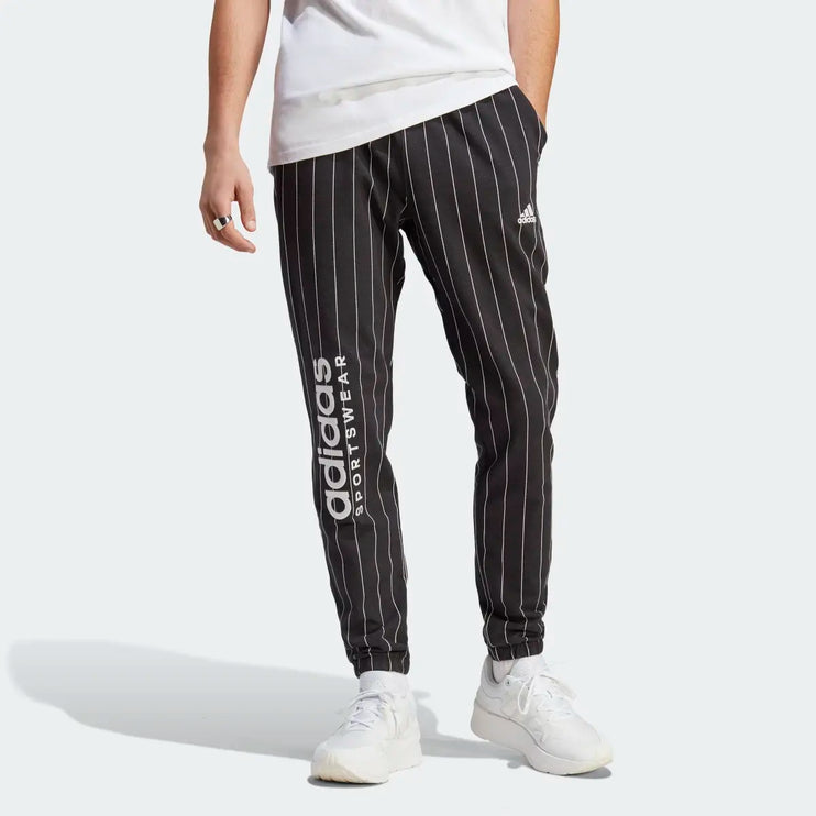 Adidas Pinstriped Black Hooded Tracksuit Black/White Fleece
