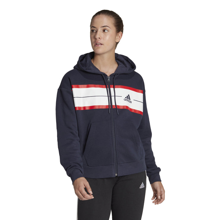Adidas Pinstripe Navy Full Zip Ladies Hoodie