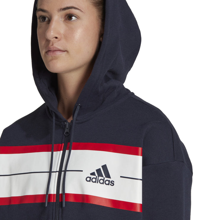 Adidas Pinstripe Navy Full Zip Ladies Hoodie