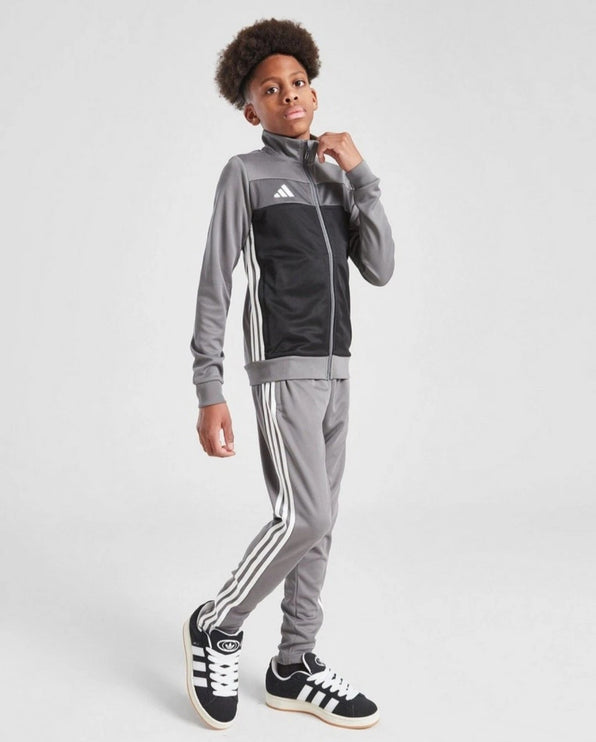 Adidas Tiro Kids Full Zip Tracksuit Grey