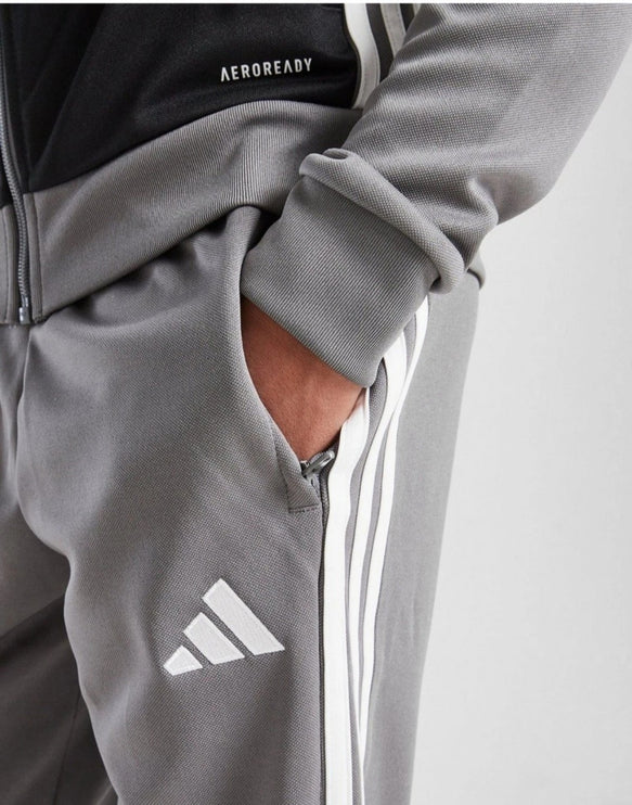 Adidas Tiro Kids Full Zip Tracksuit Grey