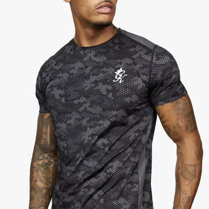 Gym King Black Camo Contrast Panel T-Shirt