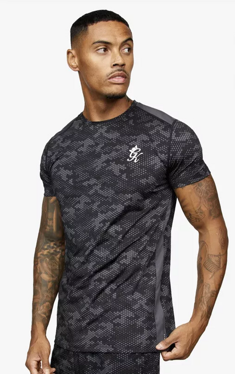 Gym King Black Camo Contrast Panel T-Shirt